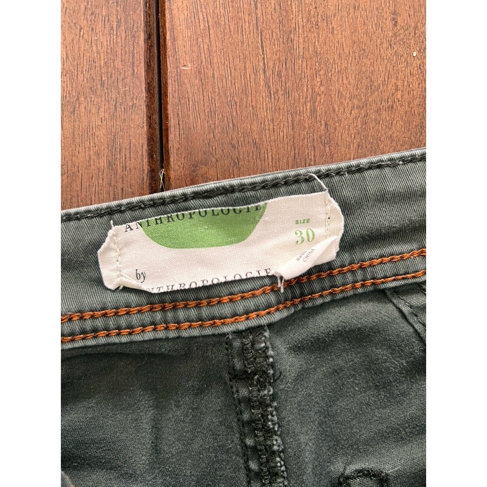 Women's Anthropologie Green Chino Pants 98% Cotton Size 30 Inseam 28 Pockets